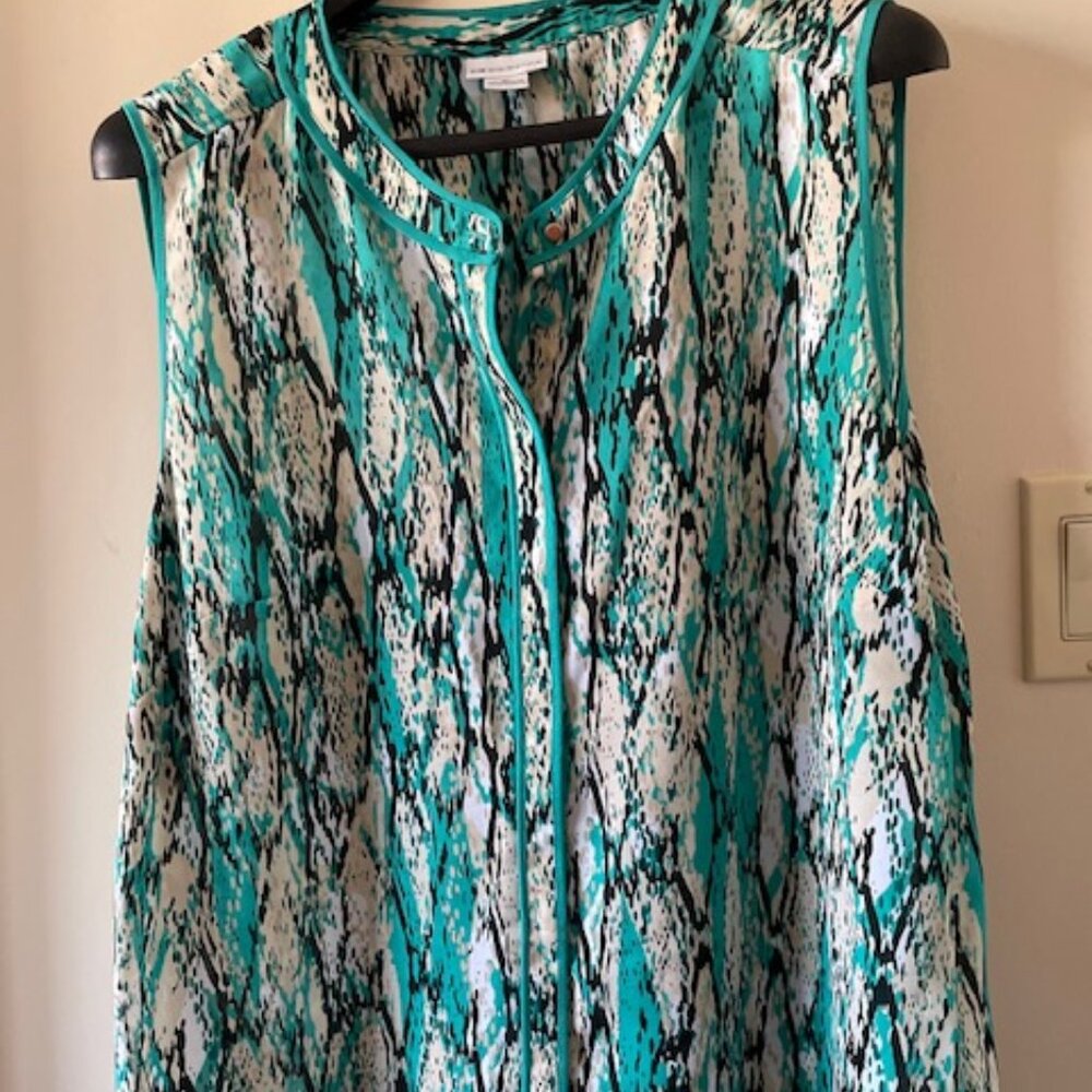 Liz Clairborne Teal/Beige Multi Pattern Sleeveless Top Size XL